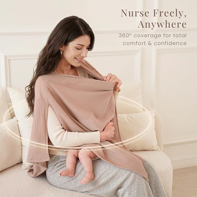 Konssy Nursing Cover for Breastfeeding, Soft & Breathable Privacy Poncho, Multi-Use Feeding Shawl, Comfortable & Portable Breastfeeding Cover for Women (Camel)