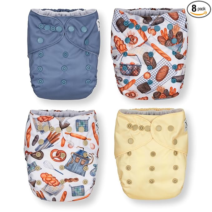 Nora's Nursery Cloth Pocket Diapers 4 Pack with 4 Inserts - Waterproof Cover, Washable, Reusable & One Size Adjustable Pocket Diapers for Newborns and Toddlers - Knead It