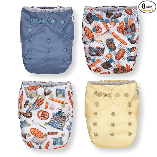 Nora's Nursery Cloth Pocket Diapers 4 Pack with 4 Inserts - Waterproof Cover, Washable, Reusable & One Size Adjustable Pocket Diapers for Newborns and Toddlers - Knead It