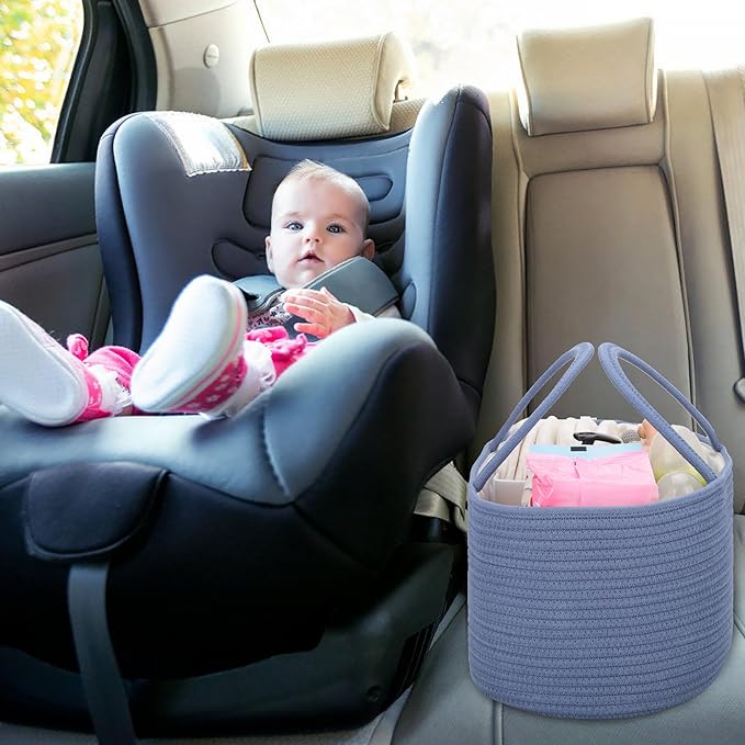 COMSE Large Baby Diaper Caddy Organizer for Girl Boy, Car Caddy with Handles, Cotton Rope Basket for Changing Table, Nursery Organizer, Gift for Baby Shower and Registry Must Have, Folkstone Gray