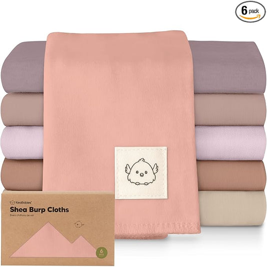 Organic Burp Cloths Baby Boy, Girl - 6-Pack Large 100% Cotton Burping Cloths for Babies, Spit Up Rags, Super Absorbent, Ultra Soft Newborn Rag, Gender Neutral, Machine Washable, Durable (Mauve)