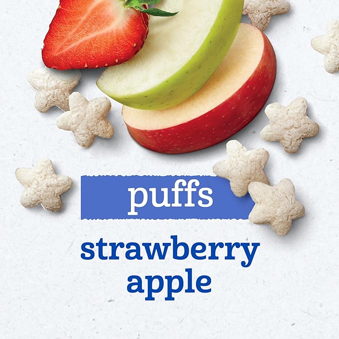 Gerber Stage 3 Baby Snacks, Strawberry Apple Puffs, Puffed Grain Snack, Baby Led Feeding, Iron & Choline, Strawberry Apple Puffs Snacks, 6-Pack