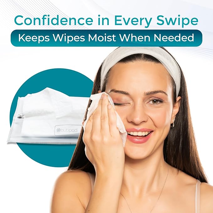 Butipods Reusable Travel Wipes Case - Portable Moisture-Retaining Pouch, Slim Holder and Convenient Container for Diaper Bag, Dispenser for Hand, Face, Makeup Removal, and Wet Wipes - Set of 2 (Clear)