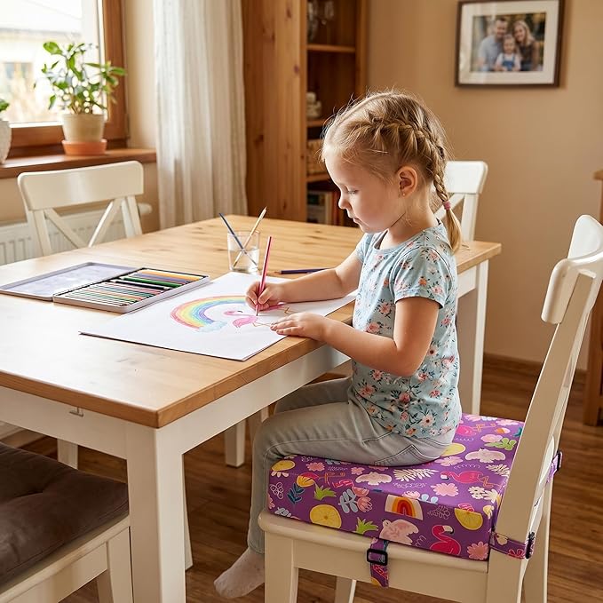 Toddler Booster Seat for Dining Table,Portable Kids Booster Seat - Adjustable, Non-Slip, Lightweight & Easy to Clean (Purple)