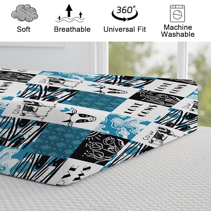 Love Cows Changing Pad Cover Hippie Funny Cows Boho Floral Change Table Pad Cover for Boys Girls Soft Breathable Stretchy Snug Fitted Unisex Diaper Change Table Sheets Mats 32''x16'' Blue