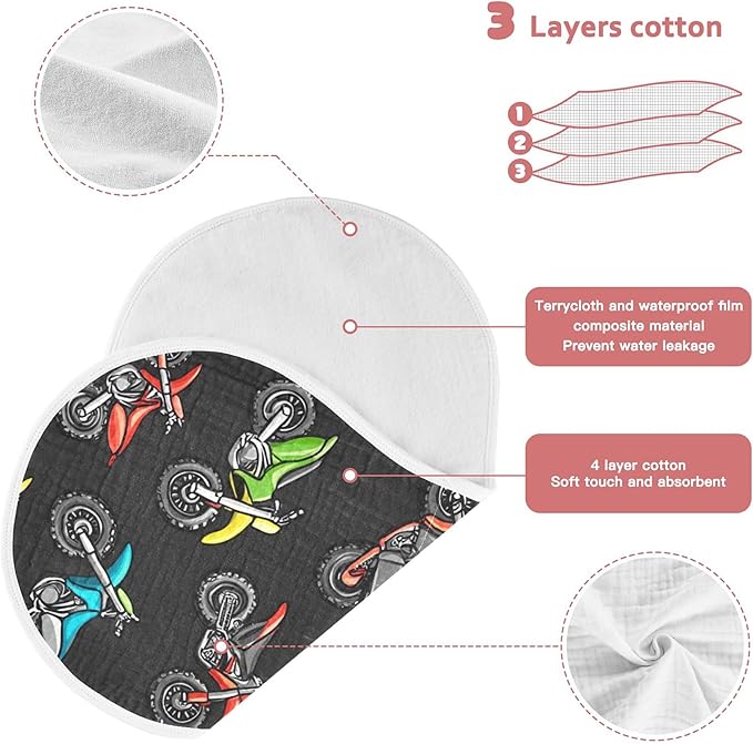 Motocross Dirt Bike Black Burp Cloths Baby Boys Girls Absorbent Soft Cotton Burping Cloths Rags 4 Pack