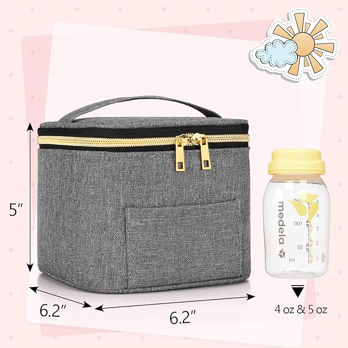 Teamoy Breastmilk Cooler Bag, Baby Bottles Bag for up to 4 Large 5 Ounce Bottles Without Nipple, Perfect for Working Mom Mother, (Bag ONLY), Gray