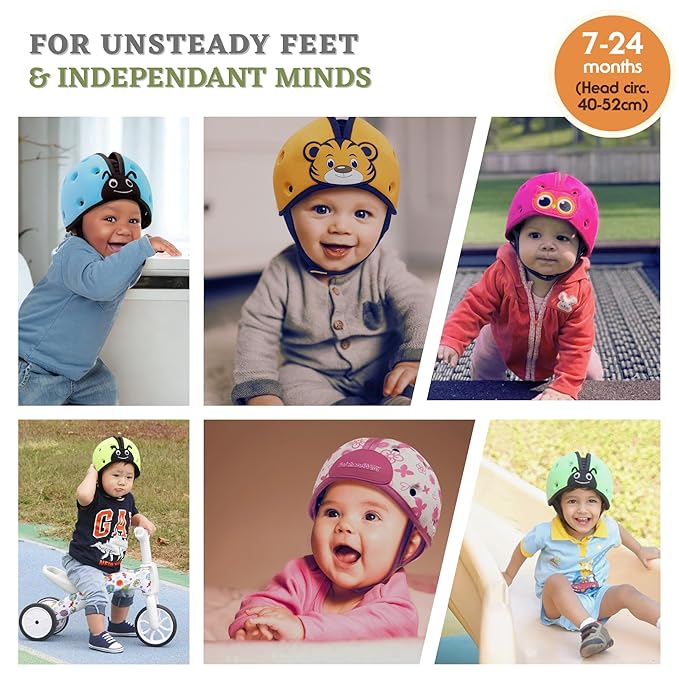 SafeheadBABY Soft Baby Head Protector Helmet for Crawling and Walking 7–24 Months – Ultra-Lightweight & Breathable Infant Safety Helmet that Grows with Your Baby (Head Circ. 40–52 cm) (Green)