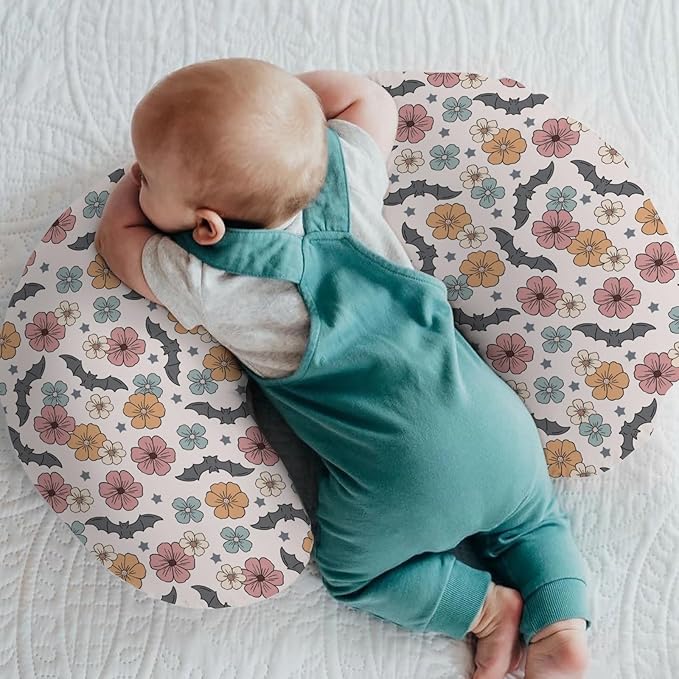Boho Floral Halloween Bats Baby Nursing Pillow Covers for Boy Girl Vintage Fall Autumn Flowers Nursery Pillowcase for Breastfeeding Pillows Spooky Gothic Soft Stretchy Slipcovers for Newborn Infant