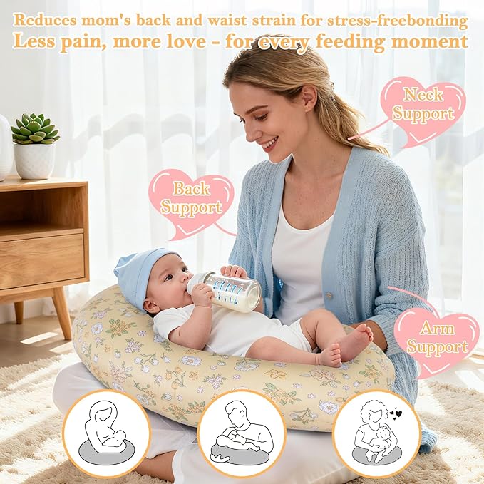 Nursing Pillow, Ergonomic Breastfeeding Pillow for Breastfeeding & Bottle Feeding, Standard Size Breathable with Washable Cover, Hypoallergenic (0-12Months)