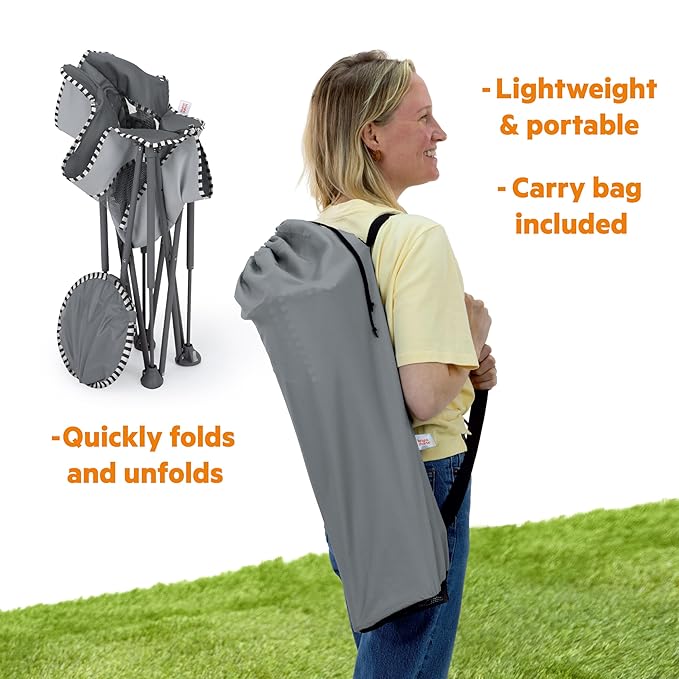 Bright Starts Pop 'N Chill Baby Chair Travel Seat, Indoor/Outdoor Use, Infant Seat with UPF 50+ Canopy, Grey, Ages 0-6 Months