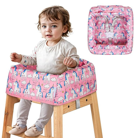 High Chair Cover for Baby Restaurant: Sprouterie Baby High Chair Covers for Restaurant Highchair with Safety Harness Stain and Slip Resistant Waterproof Portable for Outdoor Indoor Eating (Pink)