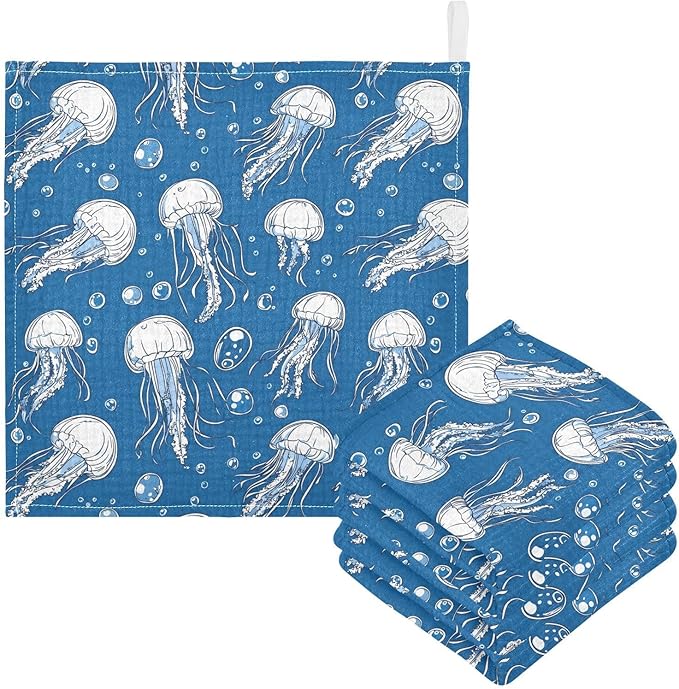 vvfelixl Baby Muslin Washcloths Jellyfish Bubbles Baby Burp Cloths Cotton Babys Face Towel for Newborn Infants Boys Girls Soft and Absorbent 11.8 X 11.8 in, 3 Pack