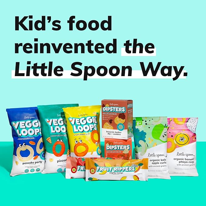 Little Spoon Pizzalicious Veggie Loops, Chickpea and Spinach Snack, Baked Not Fried, Avocado Oil, Hidden Veggies, Tastier Snacks for Kids, 3g Protein, Gluten-Free, 4 Pack