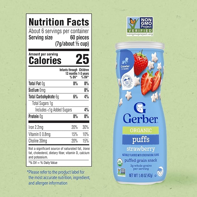 Gerber Stage 3 Baby Snacks, Organic Strawberry Puffs, Grain Snack, Baby Led Feeding