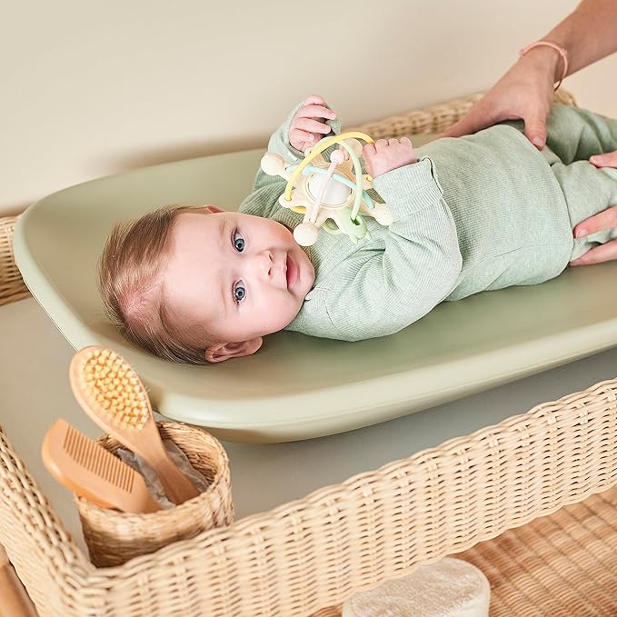 Nattou Softy Changing Pad - Wipeable Baby Changing Mat- Durable, Water-Resistant, Cocoon Shape with Honeycomb Bottom Grips BPA-Free, Assimilates Room Temperature - Green