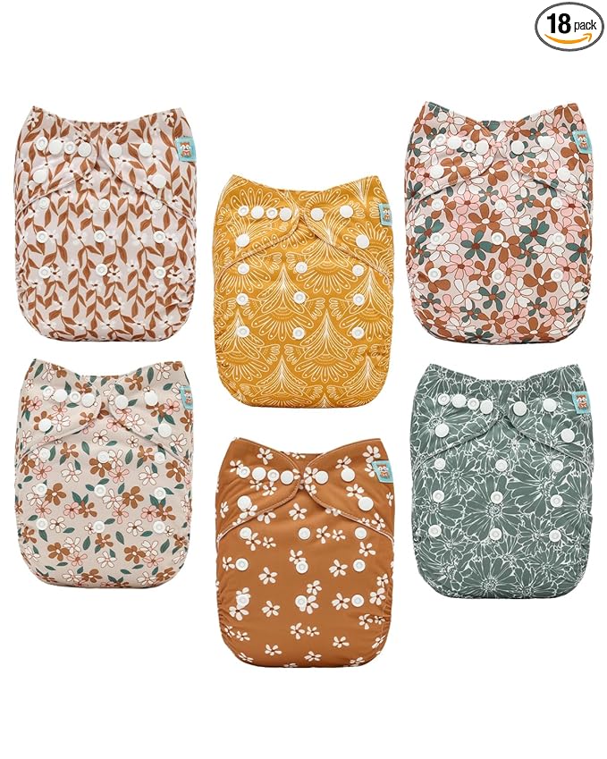 ALVABABY Baby Cloth Diapers 6 Pack with 12 Inserts Cloth Diaper Covers Adjustable Washable Reusable for Baby Girls and Boys 6DM130A