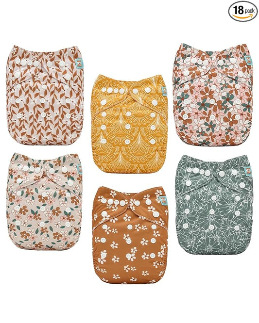 ALVABABY Baby Cloth Diapers 6 Pack with 12 Inserts Cloth Diaper Covers Adjustable Washable Reusable for Baby Girls and Boys 6DM130A