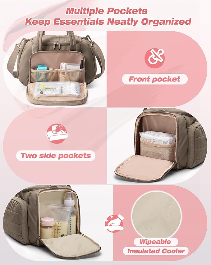 Marscamd Quilted Breast Pump Bag Compatible with Spectra S1 and S2, Pumping Bag with Cooler Compartment and a Drying Mat, Camel
