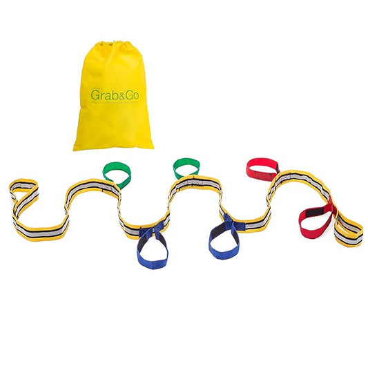 Grab & Go Children's Walking Rope (6 child). Teacher Designed. Extra Safety Feature on Handles. Strong Fabric & Heavy Duty Stitching. Includes Learning Games for Walks Guide