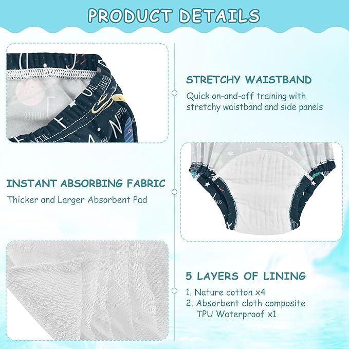 Toddler Potty Training Underwear Cotton Absorbent Soft Baby Girl Boy Potty Training Pant 2T-5T