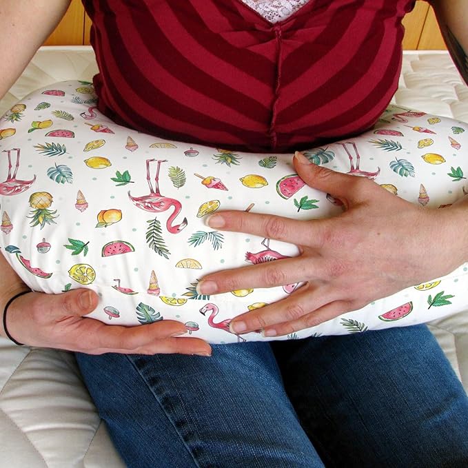 Pink Flamingo Tropical Flowers Leaves Baby Nursing Pillow Covers for Boy Girl Summer Birds Fruits Nursery Pillowcase for Breastfeeding Pillows Boho Beach Vacation Soft Stretchy Slipcovers for Newborn
