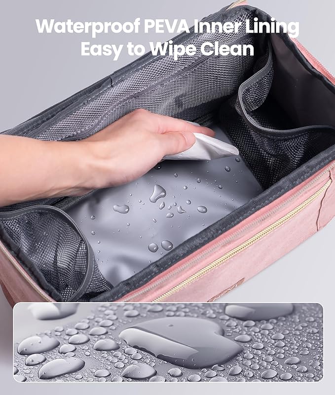NCVI Breast Pump Storage Bag for Pumps and Extra Parts, Large Capacity Portable Pump Carrying Case with Handle, Waterproof Lining and Multiple Compartments, Perfect for Working & Nursing Moms, Pink