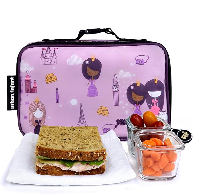 Urban Infant Yummie Kids Lunch Box Insulated Bag - Toddler Boys and Girls – Perfect for Daycare Preschool Travel Snacks – Allergy Alert Cards - Fits Bento Boxes - Violet