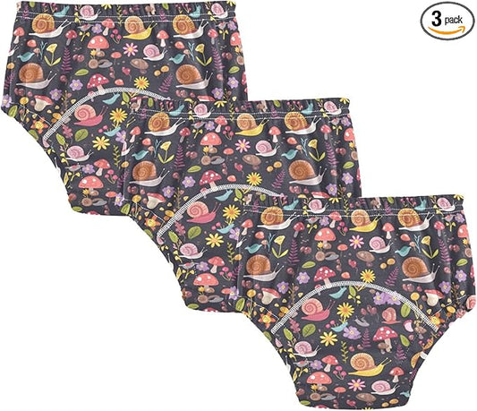 Baby Boys Underwear Potty Training Leakproof Shorts Underwear for Toddler Boys 3T Cartoon-style Snails Mushrooms and Flower