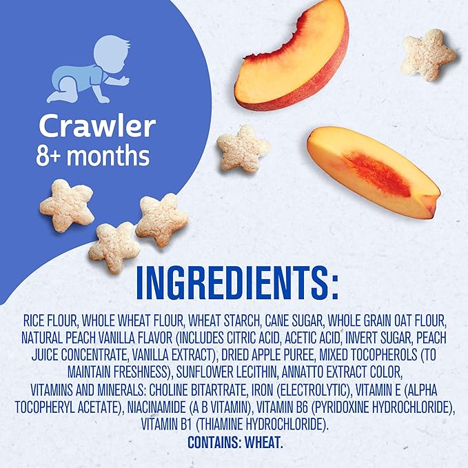Gerber Stage 3 Baby Snacks, Peach Puffs, Puffed Grain Snack, Baby Led Feeding, Iron & Choline, Puffs Snacks for Babies, 6-Pack