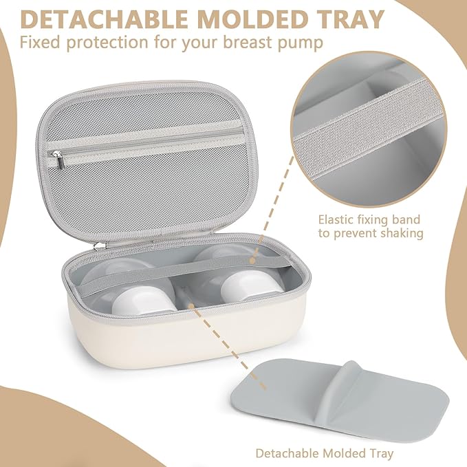 Breast Pump Carrying Bags Case for Willow & Momcozy, Compact Hands Free Wearable Breast Pump Bag for eufy Security/Medela/Bluefair- Travel Pumping Storage Bag with Removable Tray for Mom - Beige