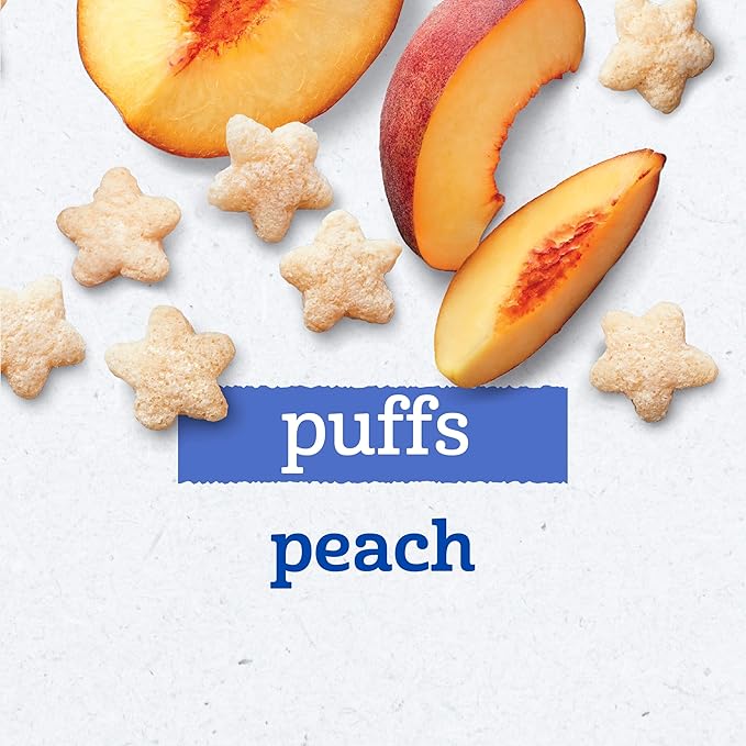 Gerber Stage 3 Baby Snacks, Peach Puffs, Puffed Grain Snack, Baby Led Feeding, Iron & Choline, Puffs Snacks for Babies, 6-Pack