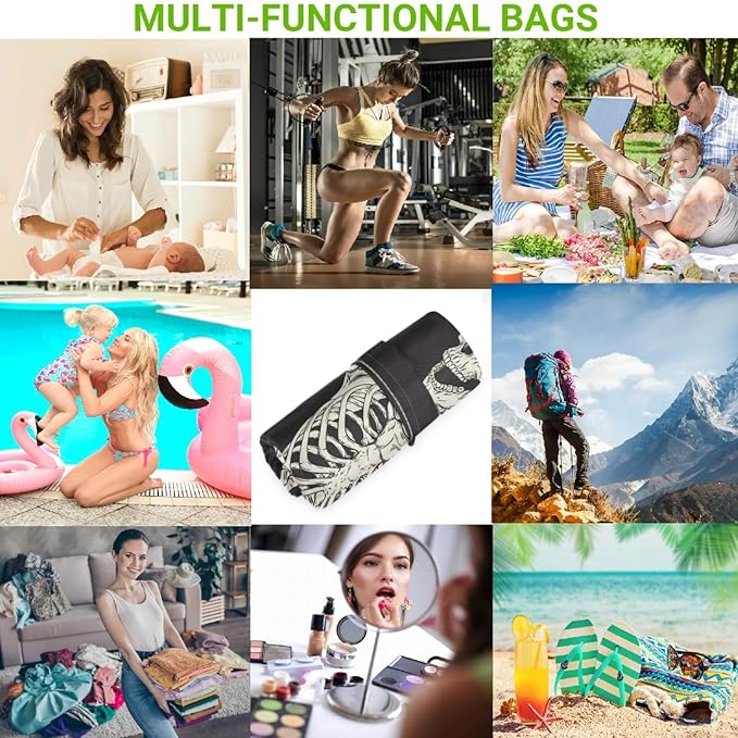 visesunny Funny Human Skeleton 2Pcs Wet Bag with Zippered Pockets Washable Reusable Roomy for Travel,Beach,Pool,Daycare,Stroller,Diapers,Dirty Gym Clothes, Wet Swimsuits, Toiletries