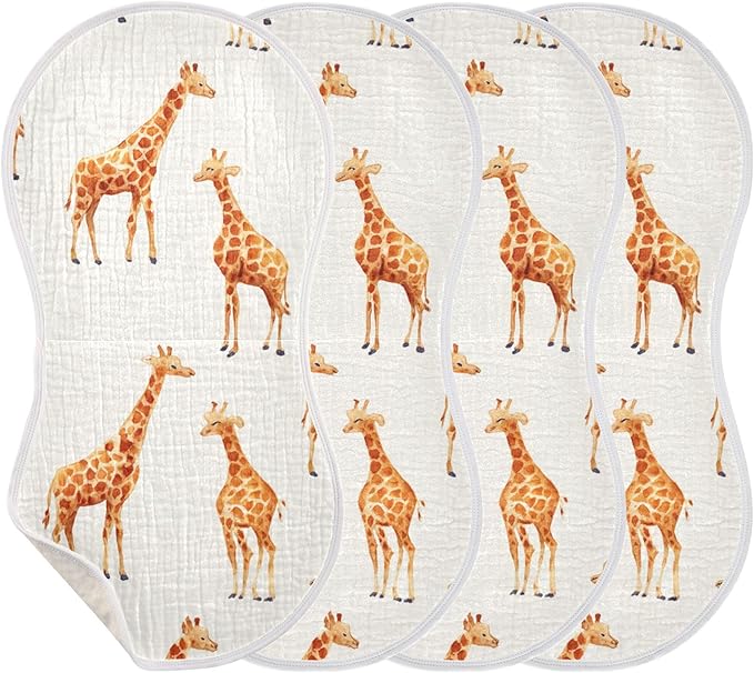 Africa Giraffe Animal Burp Cloths Baby Boys Girls Absorbent Soft Cotton Burping Cloths Rags 4 Pack