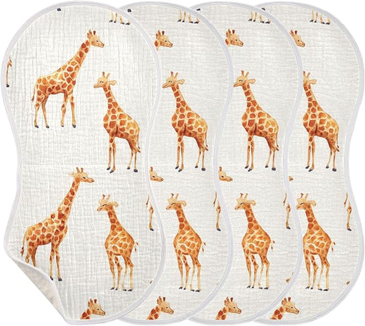 Africa Giraffe Animal Burp Cloths Baby Boys Girls Absorbent Soft Cotton Burping Cloths Rags 4 Pack