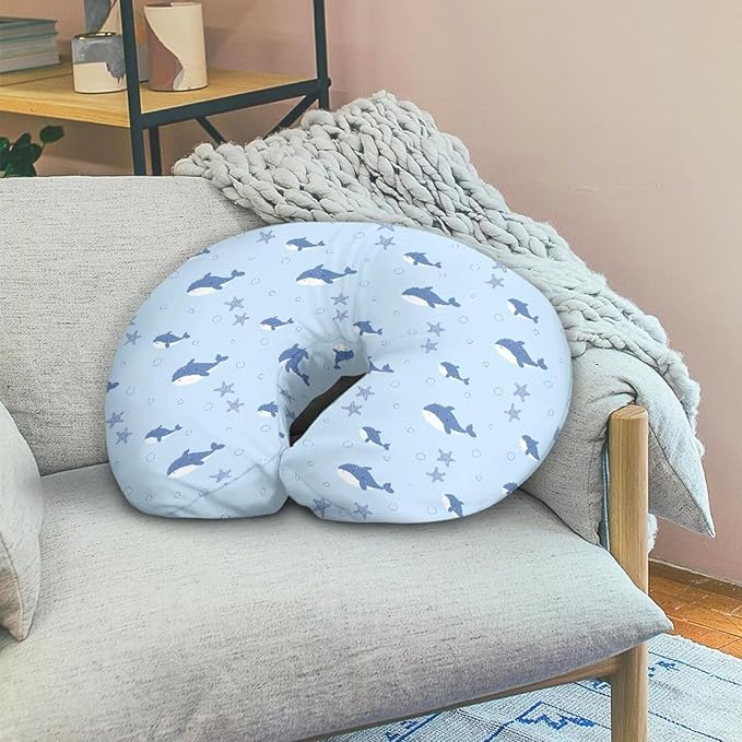 Blue Cute Shark Nursing Pillowcase Ultra Soft Comfortable Newborn Nursing Pillow Case Stain Resistant and Scratch Resistant