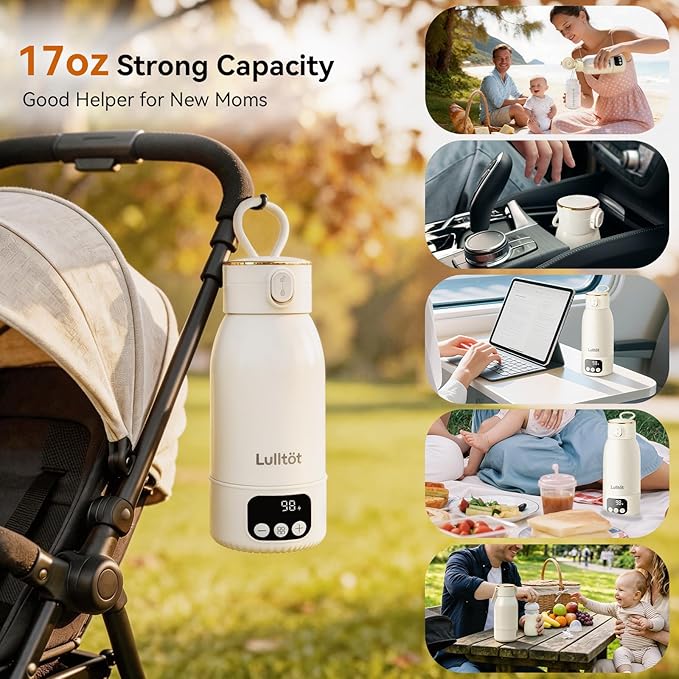 Portable Milk Warmer for Night Feeding, Heating for Breastmilk in 2-Min, Milk & Water Bottle Warmer with 18000mAh Battery, Large Capacity, Precise Temp 98°F -131°F with Pasteurization
