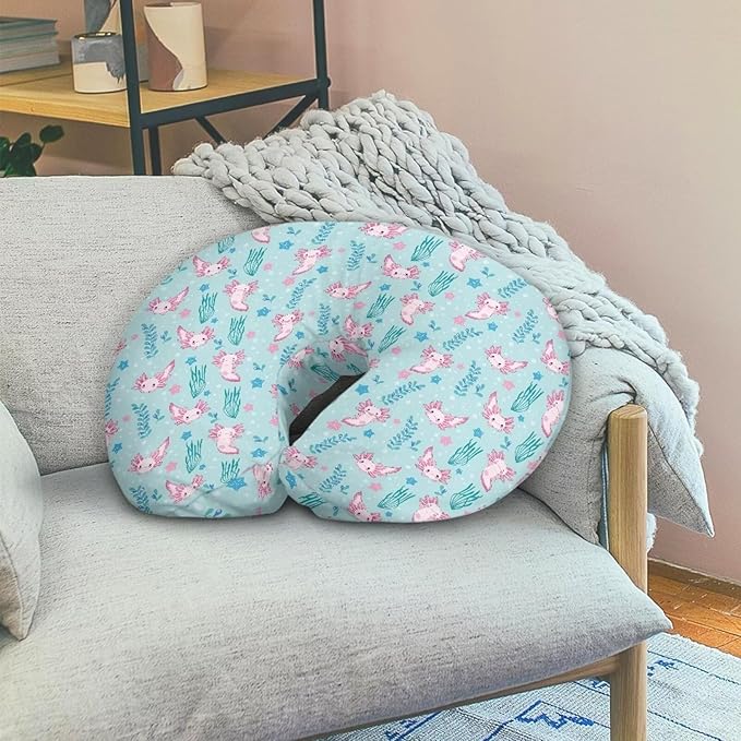 Blue Axolotl Feeding Pillow Cover Daisy Breastfeeding Pillow Slipcover for Newborn Girls Boys Soft Nursing Pillow Case Skin-Friendly U-Shaped Hidden Zipper Design