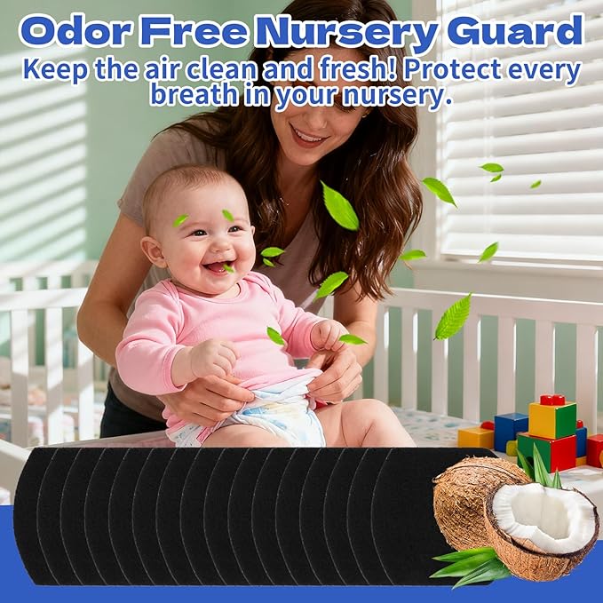 16 PCS Diaper Pail Deodorizer Refills for Ubbi Diaper Pail, Activated Charcoal Odor Absorbing Filters, Strong Odor Eliminating, Precise fit, Keep Nursery Fresh Long-Lasting