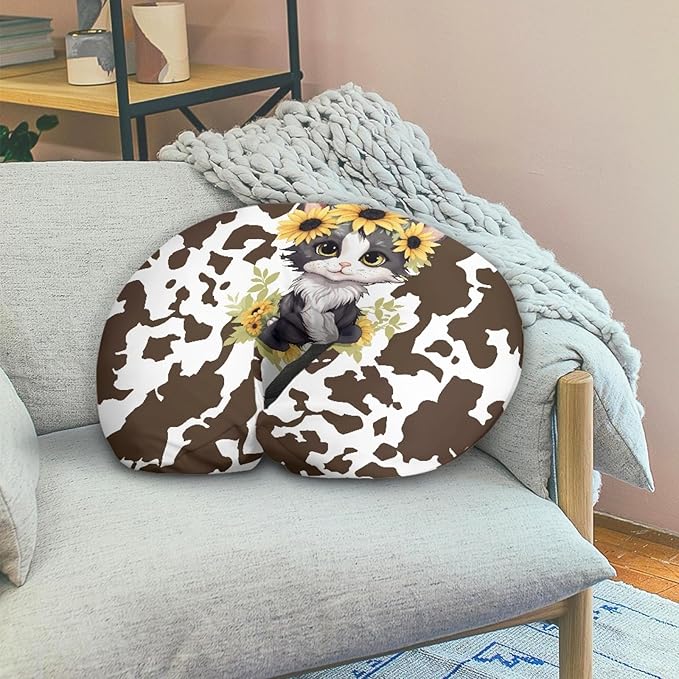 Forchrinse Sunflower Cat Bronze Cow Nursing Pillow Cover for Baby Boys Girls,Soft Breastfeeding Pillow Cover Washable Infant Feeding Cushion Cover Easy to Clean