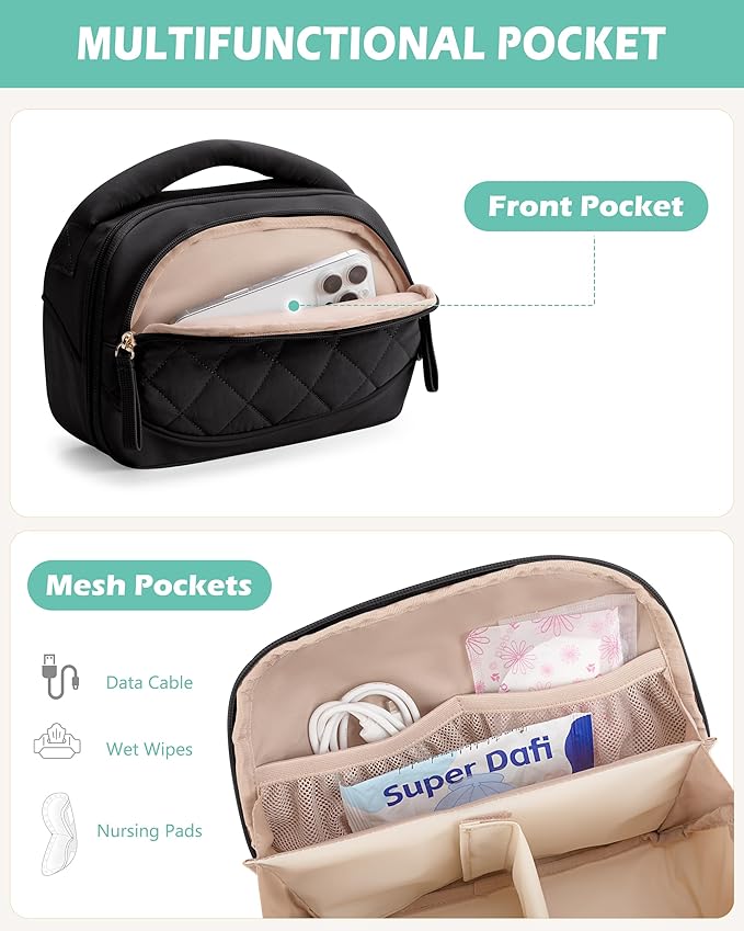Wearable Breast Pump Bag Compatible with Momcozy, Medela and Eufy Pumps, Portable Pumping Bag with Handle for Work, Travel, and Family Use, Black
