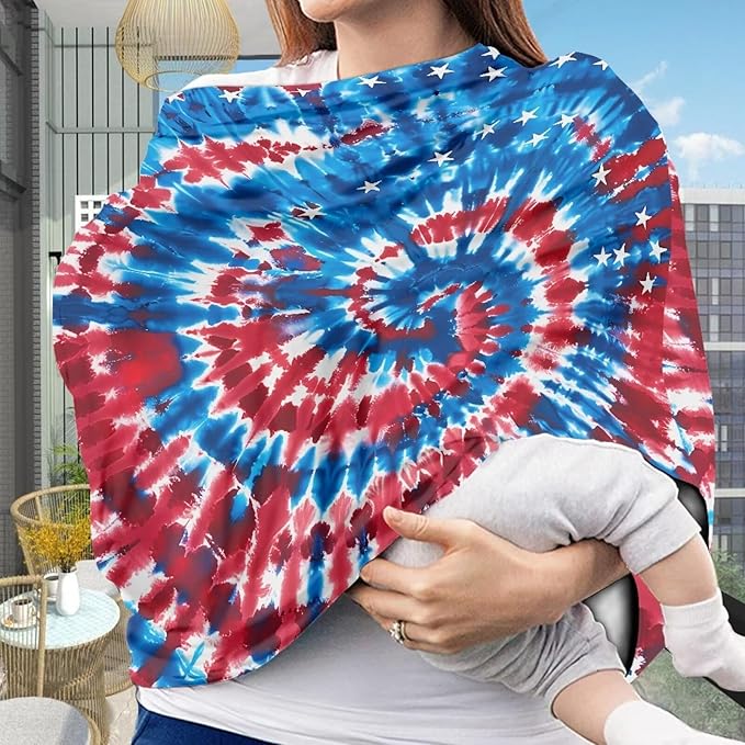 Belidome 4th of July Breastfeeding Cover Patriotic Red White and Blue Nursing Cover Up for Breastfeeding Breathable Infants Stroller Canopy