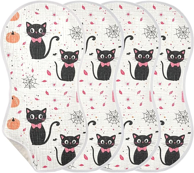 vvfelixl Muslin Burp Cloths Girly Halloween Cat Baby Washcloths for Baby Girl Boys 2 Pack