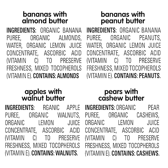 Happy Baby Organics Nutty Blends Stage 2, Fruit and Nut Butter, Allergen Introduction in Baby Appropriate Texture, for 6+ Months, 8 Variety Ct