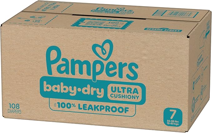 Pampers Diapers - Baby Dry - Size 7, 108 Count, Absorbent Disposable Infant Diaper (Packaging May Vary)