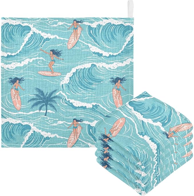 vvfelixl Baby Muslin Washcloths Summer Girl Surfing Baby Burp Cloths Cotton Babys Face Towel for Newborn Infants Boys Girls Soft and Absorbent 11.8 X 11.8 in, 3 Pack