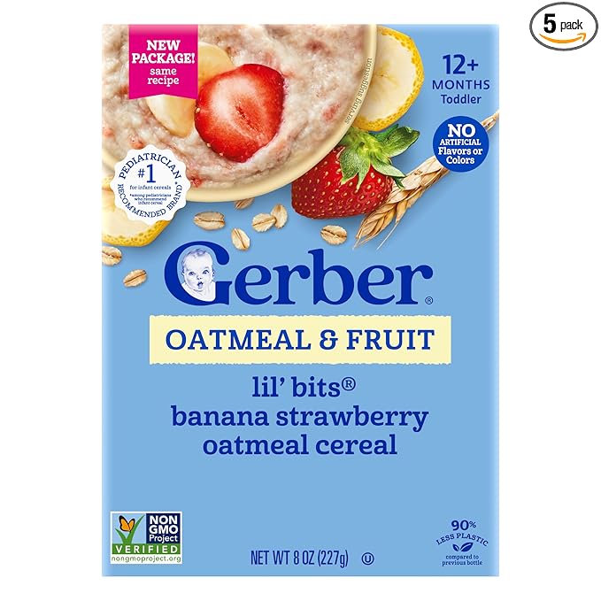 GERBER CEREAL FOR BABY GRAIN AND GROW Toddler Oatmeal Banana Strawberry 5x8oz
