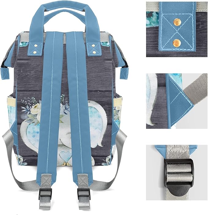 Watercolor Flower Elephant Mommy Bag for Baby Girl Custom Diaper Bag Backpack Waterproof Multi-Function Travel Camping Picnic Diaper Carrying Bag