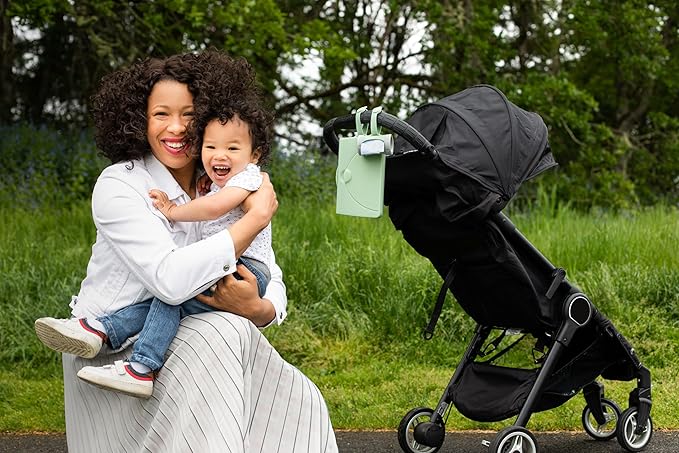Ubbi On-The-Go Baby Wipes Dispenser, Portable Wipes Container for Travel, Diaper Bag Accessory Must Have for Newborns, Reusable Wipes Holder, Sage Green