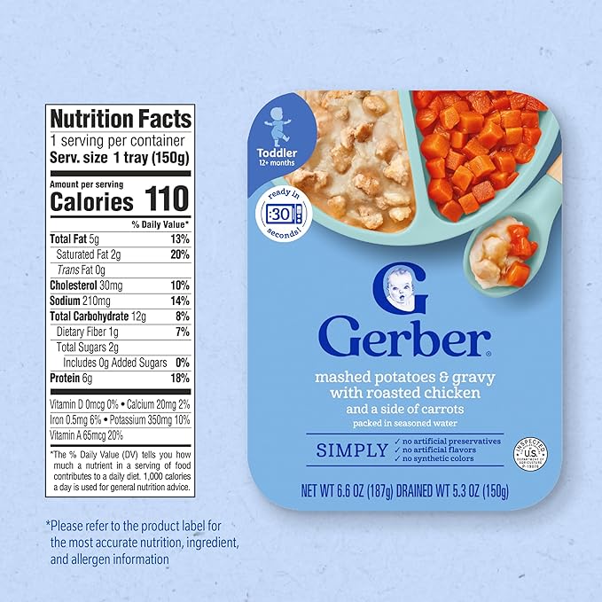 Gerber Graduates Lil' Entrees Mashed Potatoes & Gravy with Roasted Chicken & Carrots, 6.6-Ounce (Pack of 8)